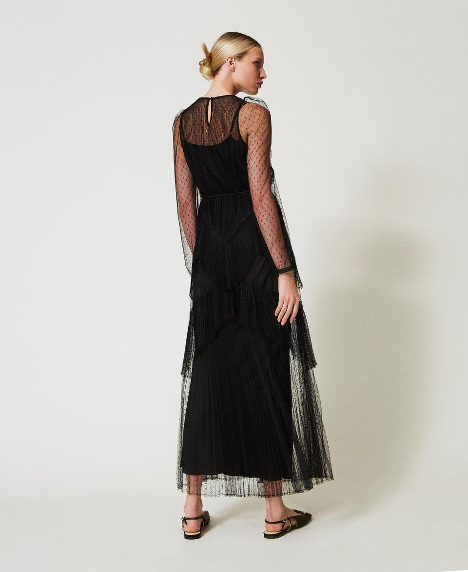 Twin Set Abito lungo in tulle plissé con balze Offerta San Valentino