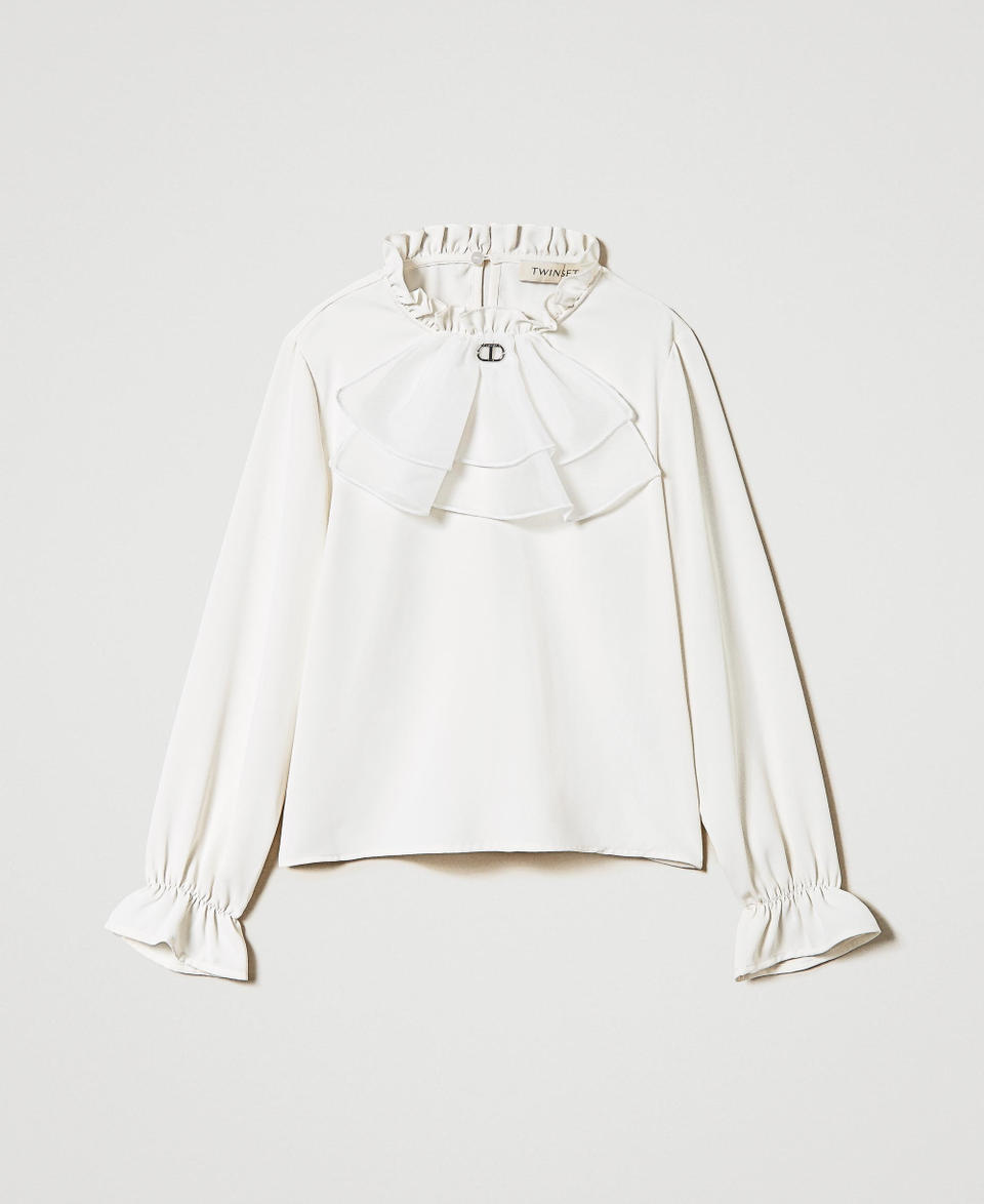 Twin Set Blusa in crêpe de Chine con jabot Offerte esclusive