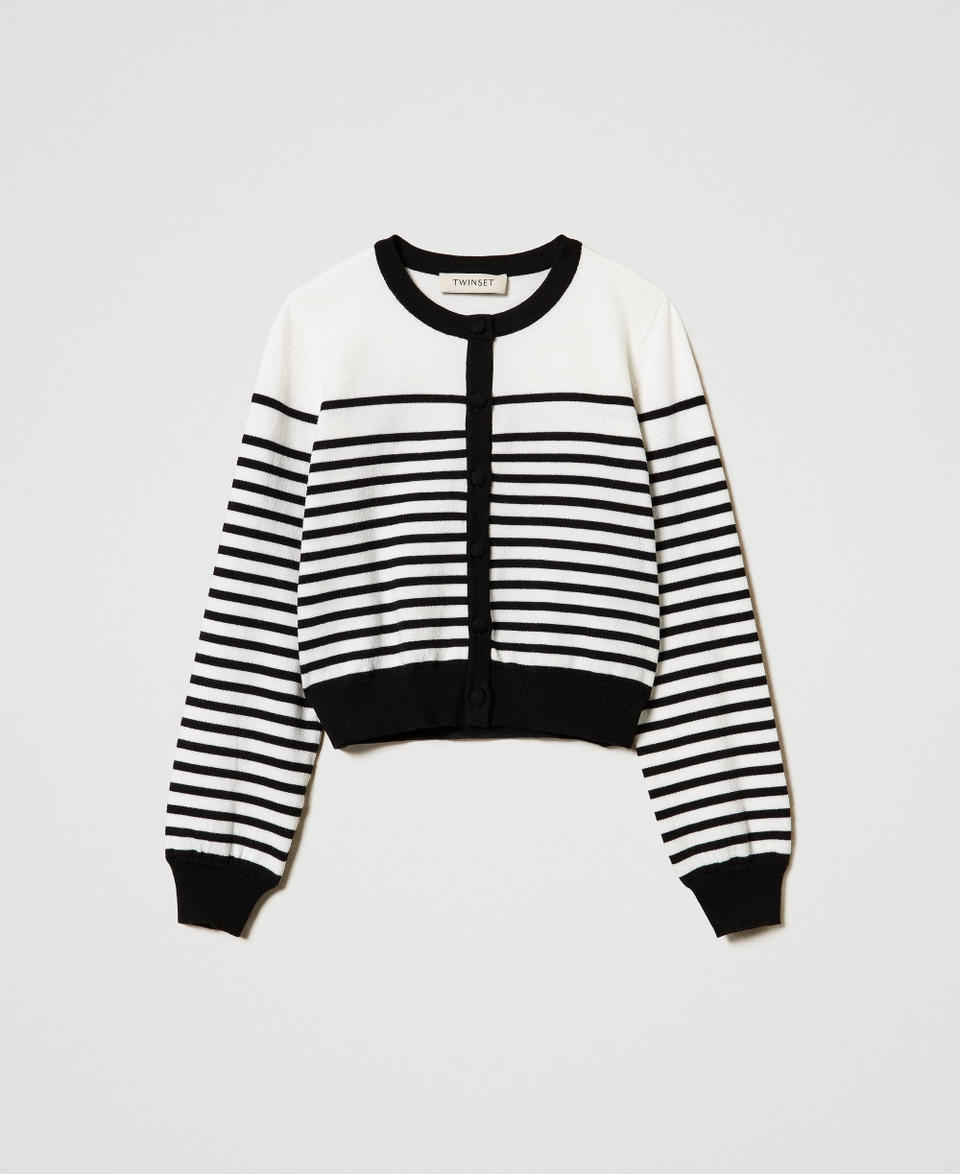 Twin Set Cardigan a righe con logo jacquard Offerte giornaliere