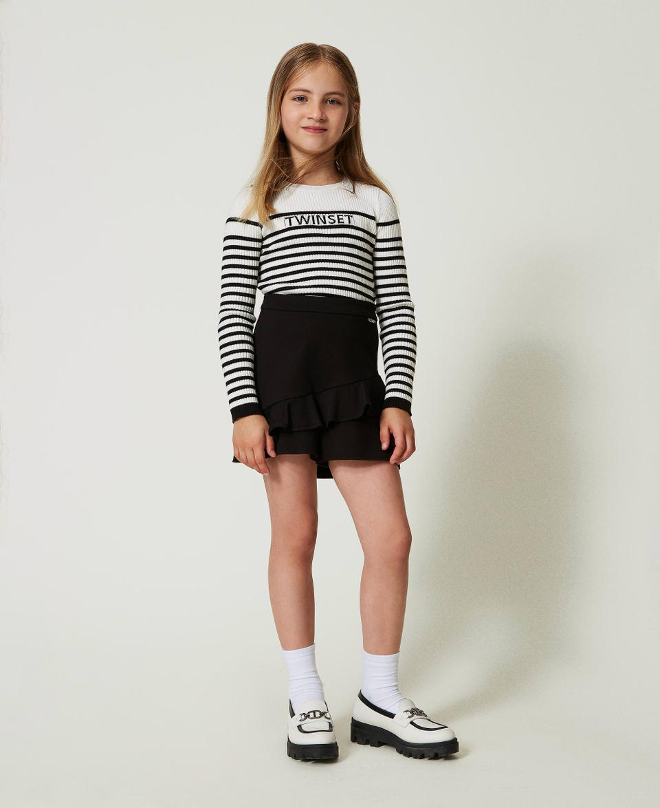 Twin Set Maglia girocollo a righe con logo jacquard Offerte speciali