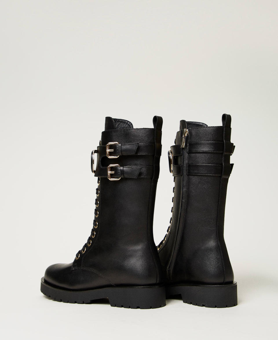 Twin Set Anfibi alti in pelle con Oval T 50% di sconto con spedizione gratuita