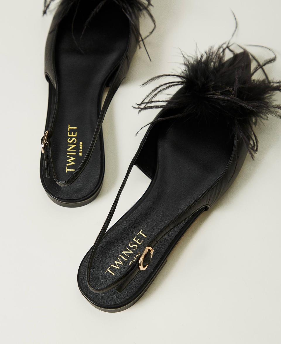 Twin Set Ballerine sling back in pelle con piume Prezzo Ridotto