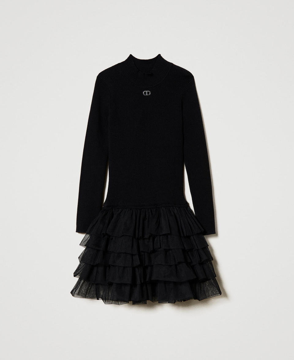 Twin Set Abito in maglia a costine con tulle Vendite stagionali