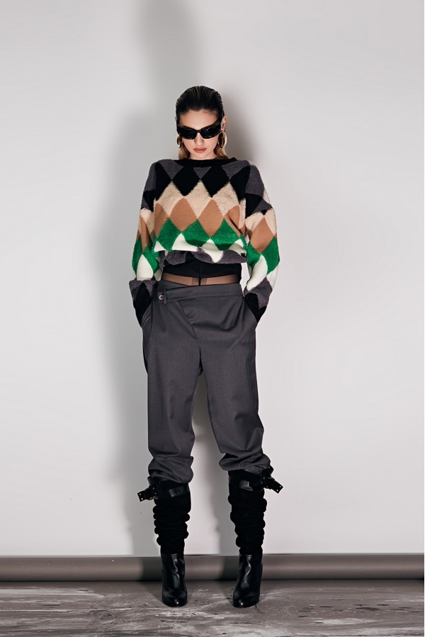 U R Ink OLYMPE 244W34A PANTALONI GRIGIO Qualità