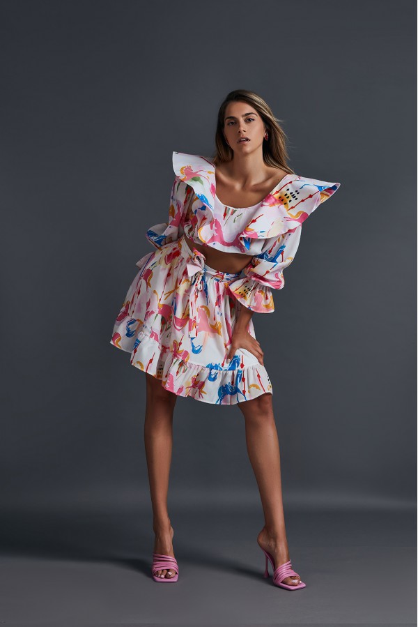 U R Ink LA PAZ 124S3U6 TOP e BODY BIANCO-ROSA-BLU Grandi sconti