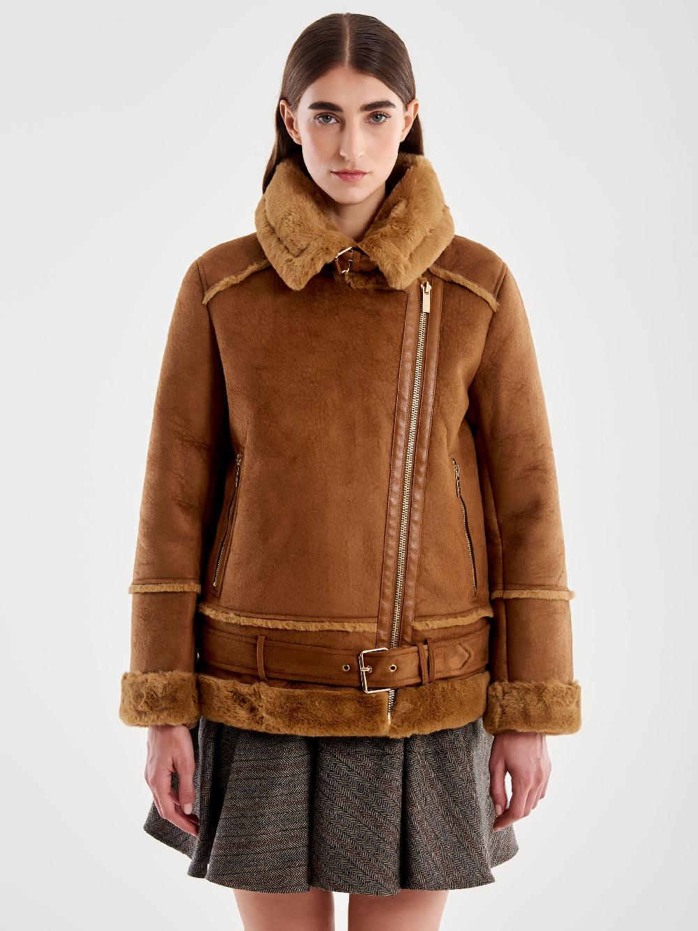﻿Vicolo Giubbotto Biker Oversized Scamosciato Cammello Offerta per la Festa della Mamma