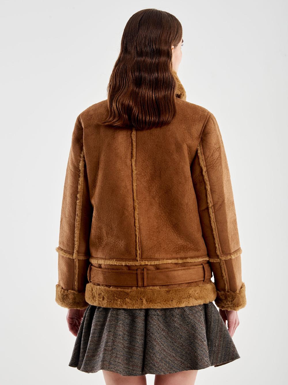 ﻿Vicolo Giubbotto Biker Oversized Scamosciato Cammello Offerta per la Festa della Mamma