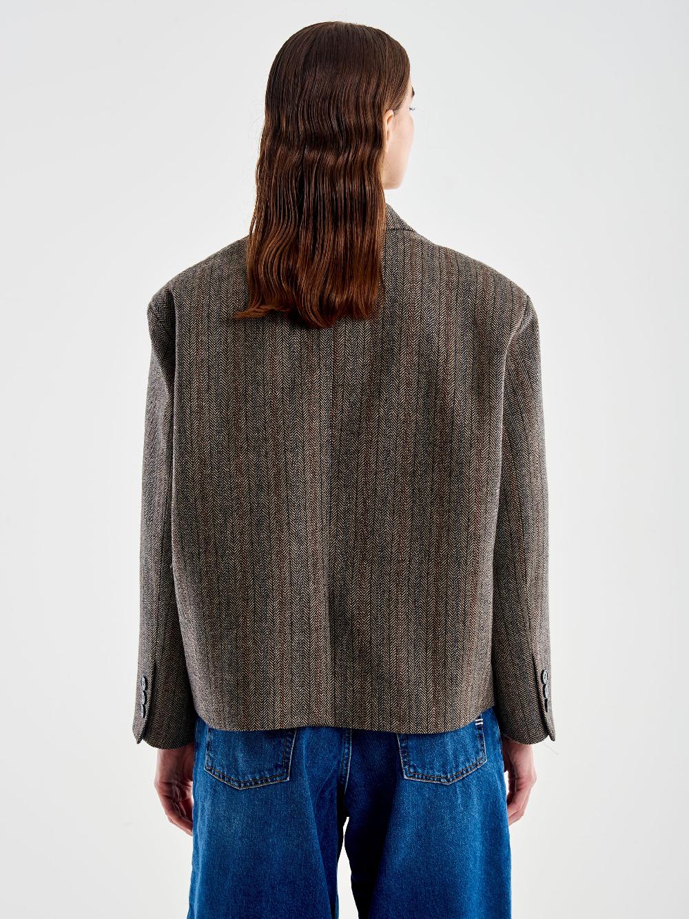 Vicolo Giacca Oversized Cropped Spinato Marrone Vendita calda