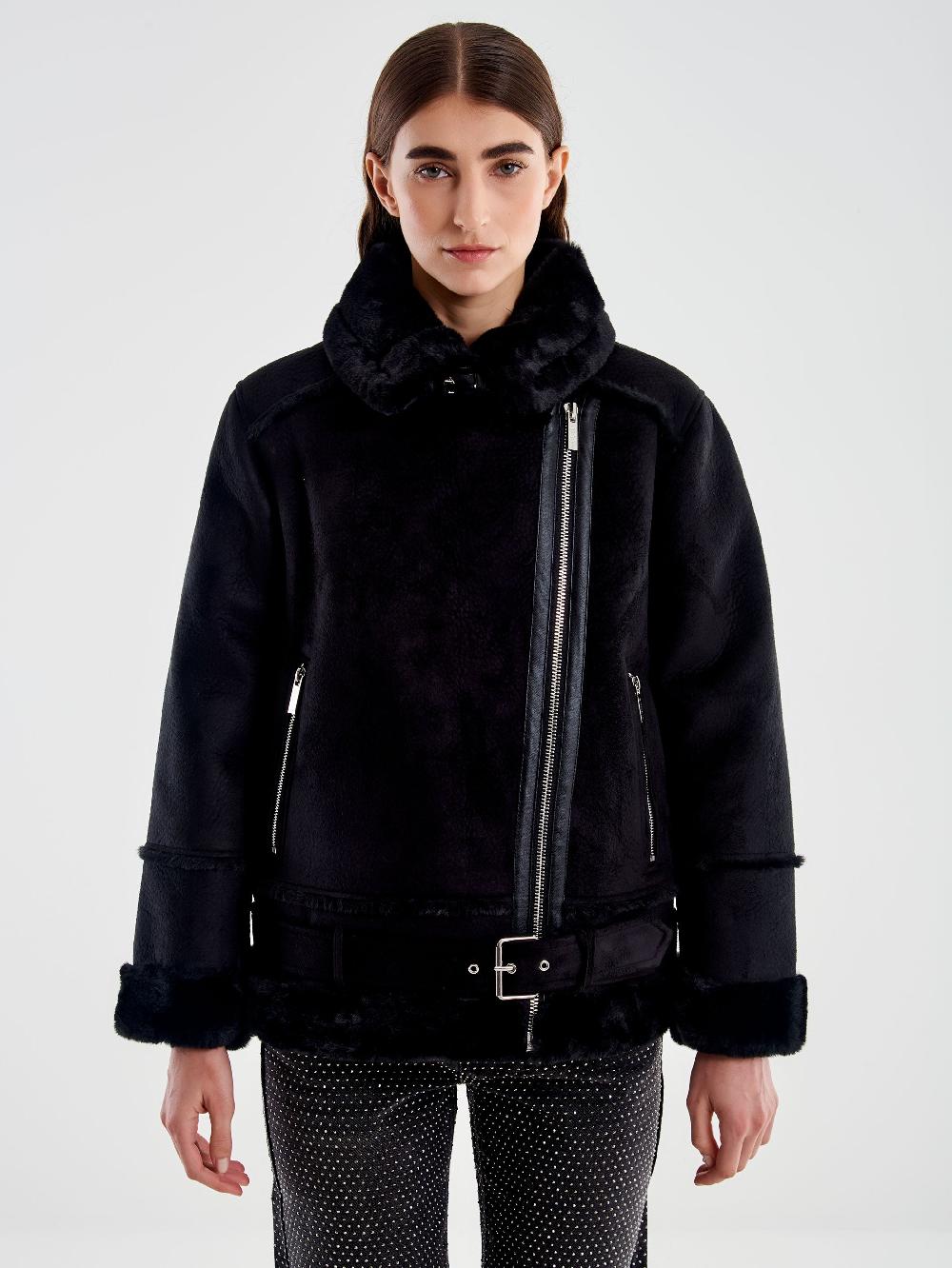 Vicolo Giubbotto Biker Oversized Scamosciato Nero Offerta migliore