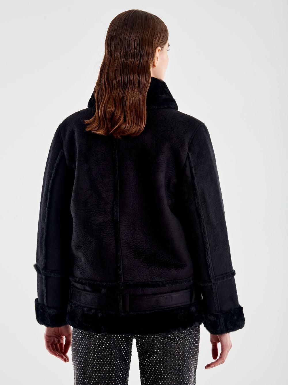 Vicolo Giubbotto Biker Oversized Scamosciato Nero Offerta migliore