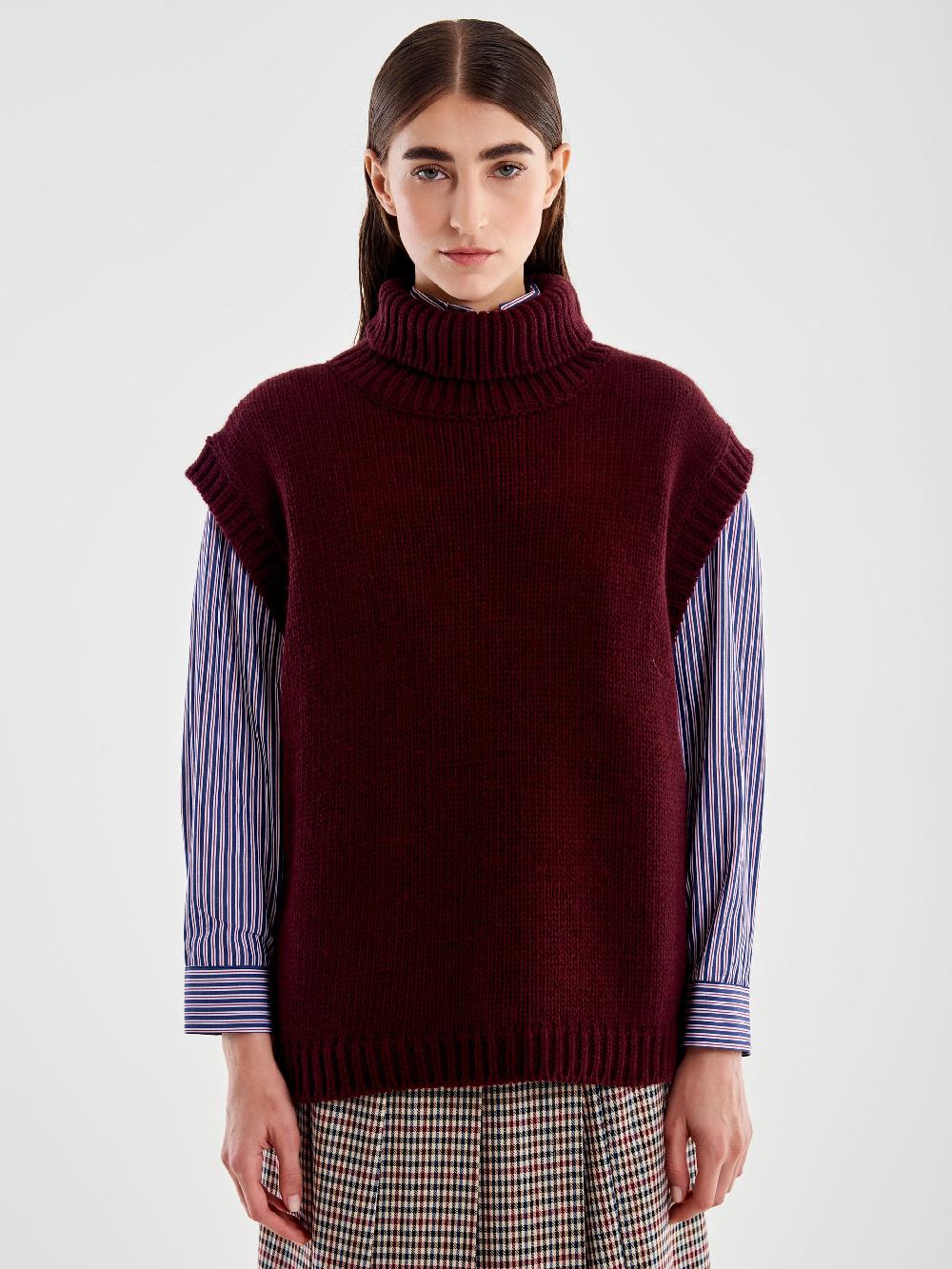 Vicolo Pull Collo Alto senza Maniche Bordeaux Latest fashion