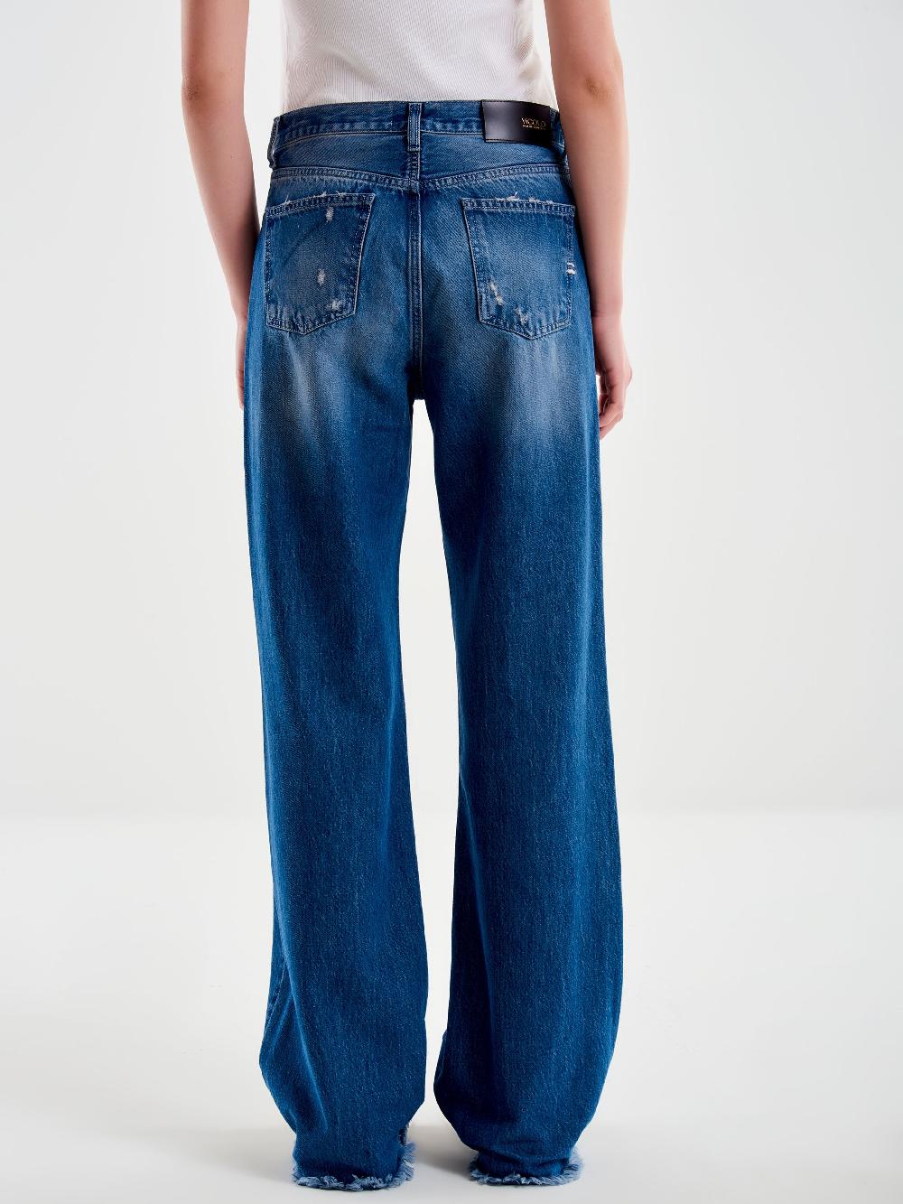 Vicolo Jeans Ampio Zeno Sfrangiato Blu Trasporto libero internazionale