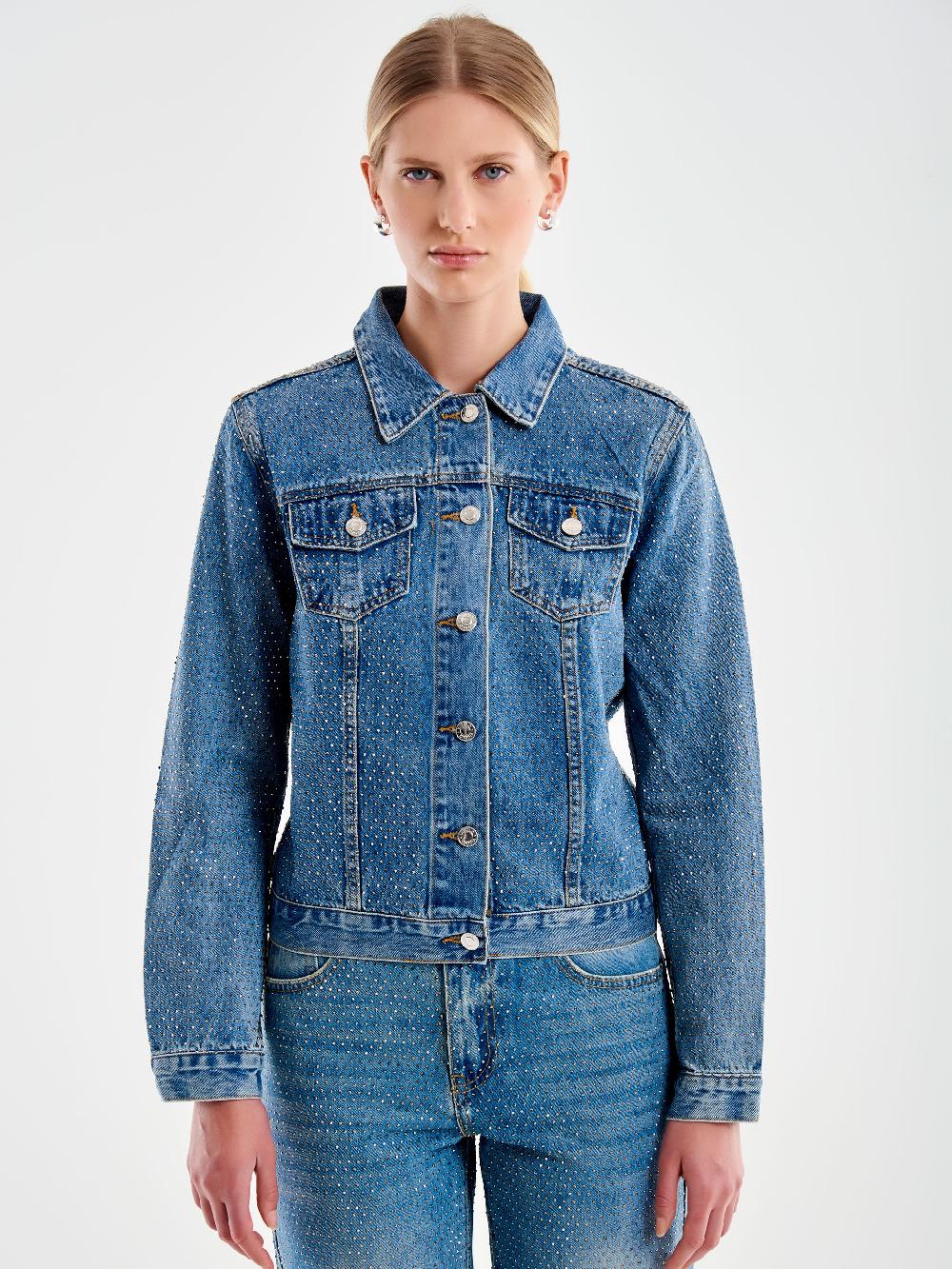 Vicolo Giacca Jeans con Strass Blu Limitato a 3 giorni