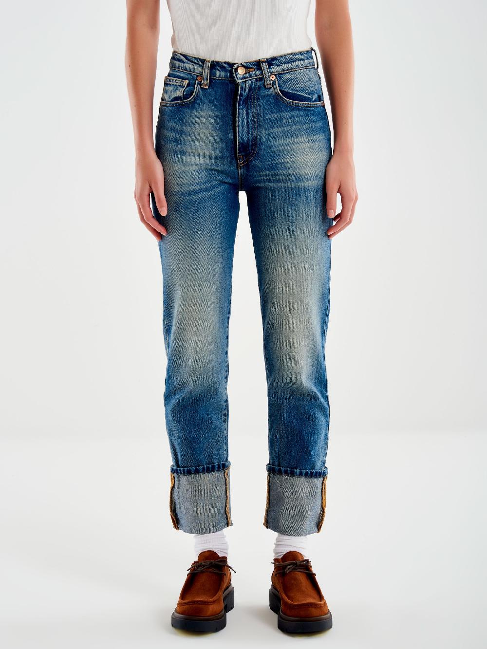 Vicolo Jeans Straight con Risvolto Blu Italy