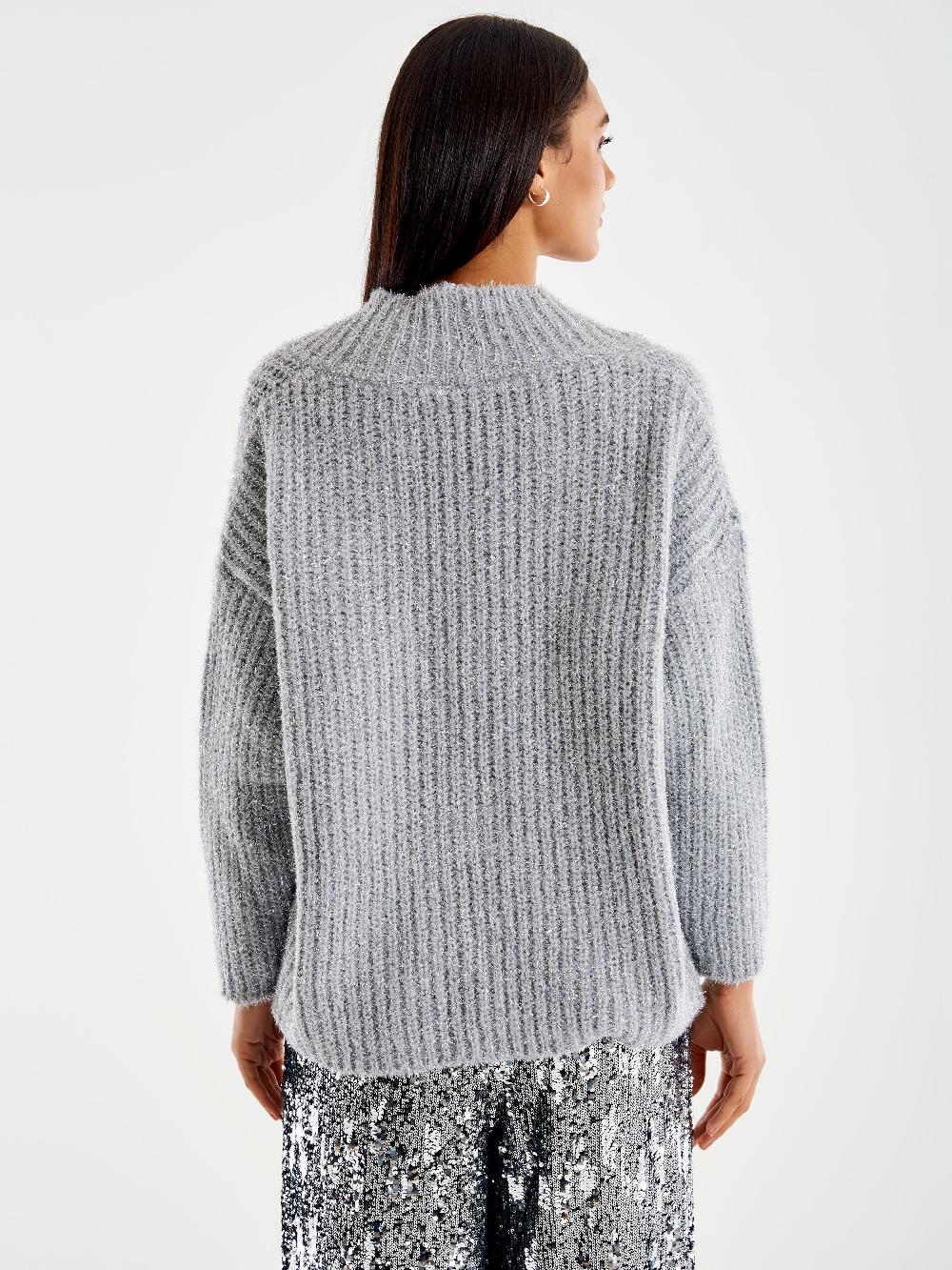 Vicolo Pull Scollo a V Profondo Lurex Grigio Outlet