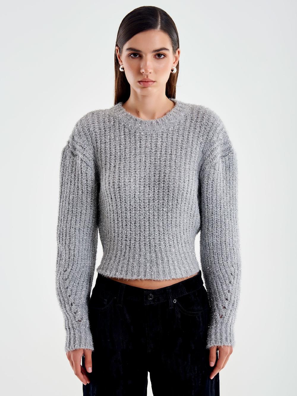 Vicolo Pullover Lurex con Laccio Dietro Grigio In Vendita