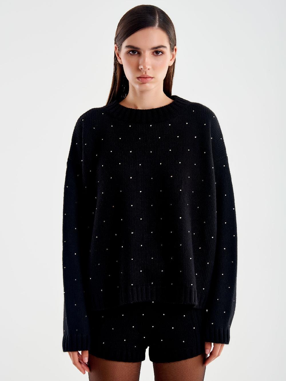 Vicolo Pullover Girocollo con Strass Nero Hotsell