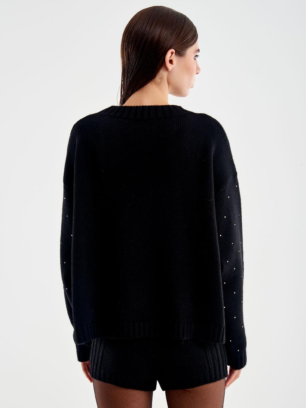 Vicolo Pullover Girocollo con Strass Nero Hotsell