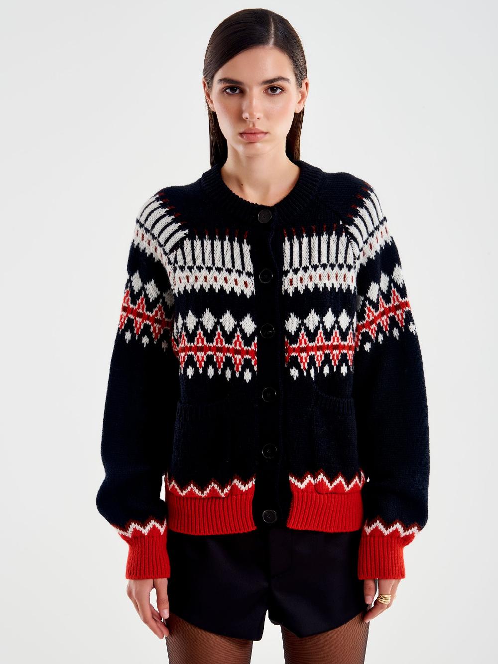Vicolo Cardigan con Tasche Motivo Jaquard Nero I Più Venduti