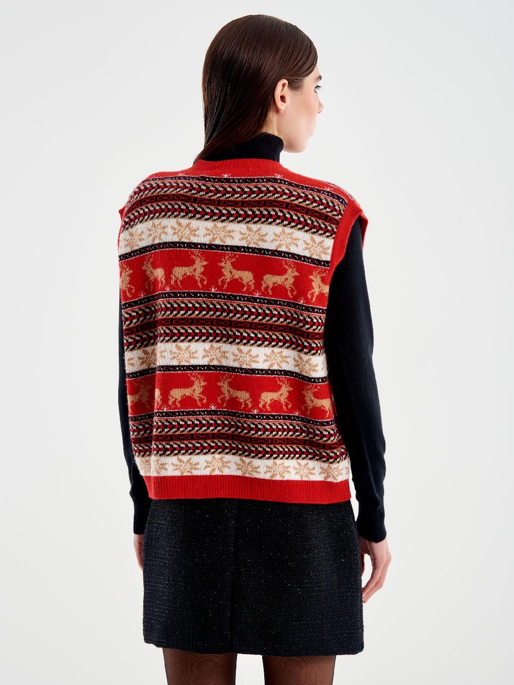 Vicolo Cardigan scollo a V Motivo Atzeco Rosso In Saldo