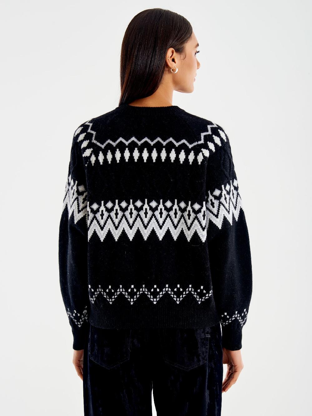 Vicolo Pull Jaquard in Maglia Nero Moda