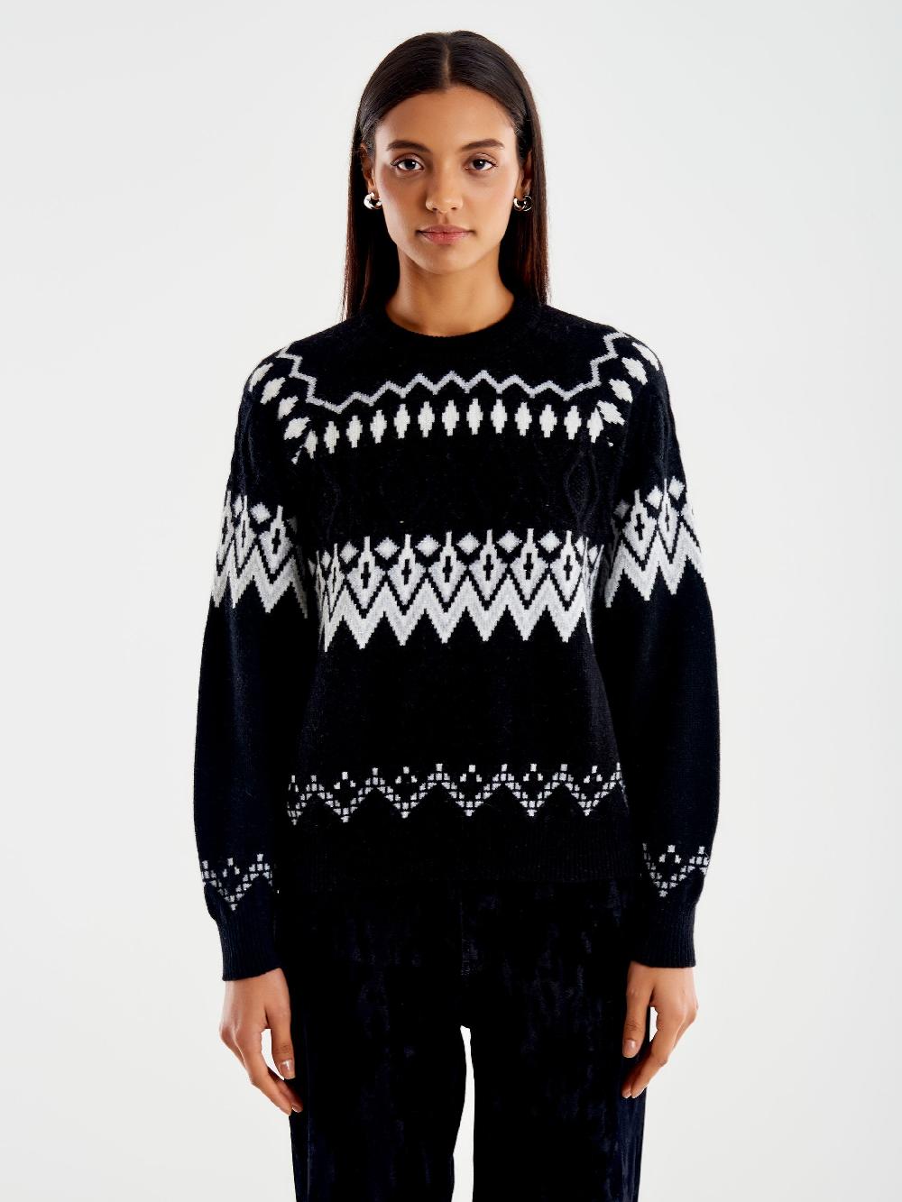 Vicolo Pull Jaquard in Maglia Nero Moda