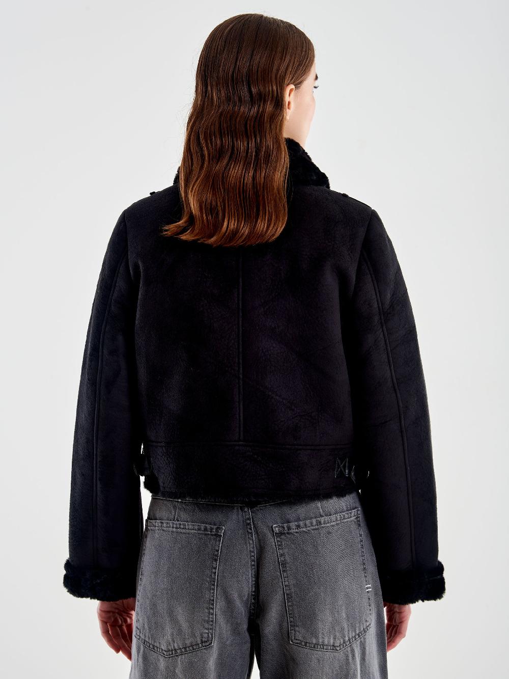 Vicolo Giubbotto Cropped Effetto Scamosciato Nero Sconto di tempo limitato
