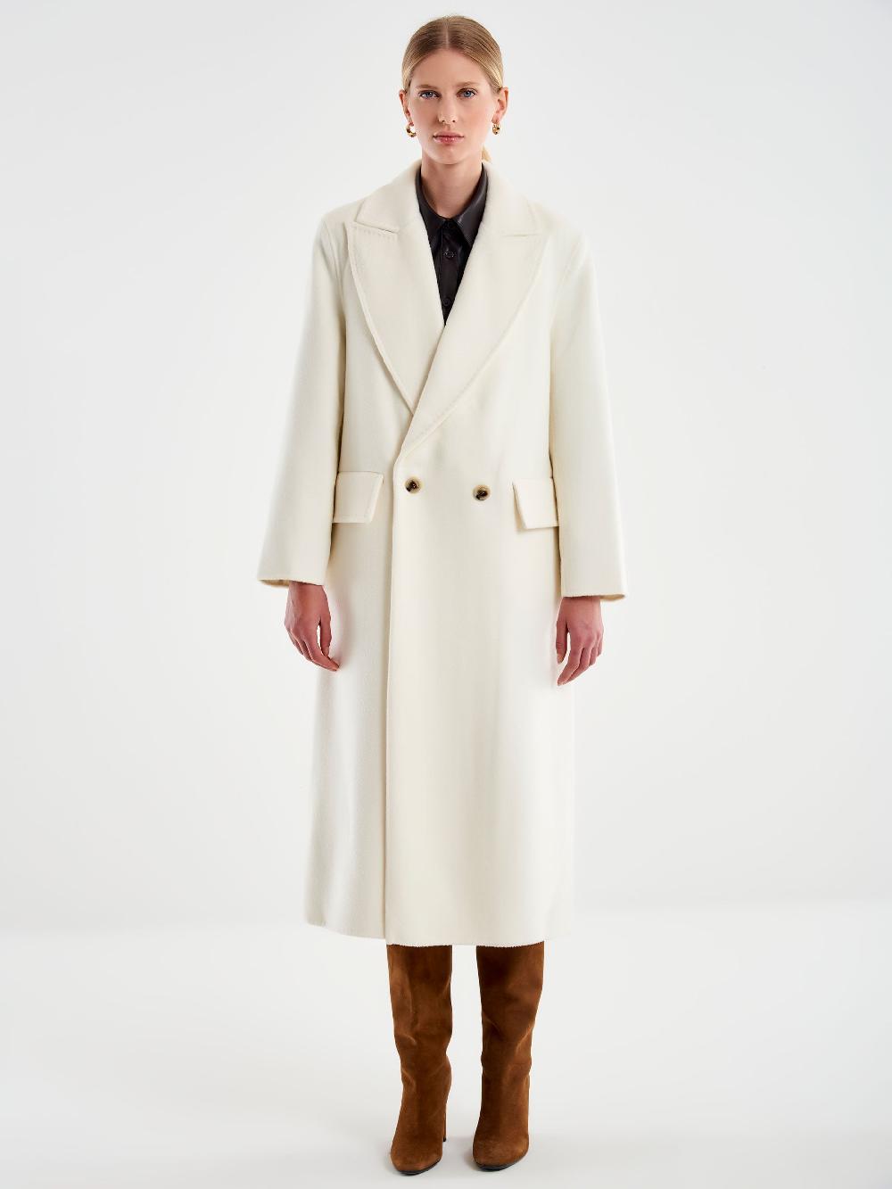 Vicolo Cappotto Lungo Doppiopetto Bianco Vendita calda