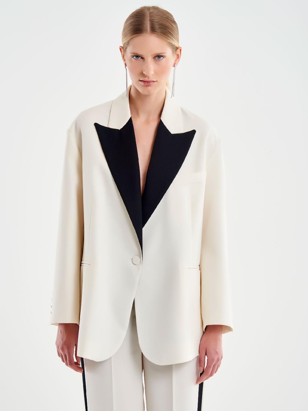 Vicolo Blazer Oversized con Revers a Contrasto Bianco Lightning offer
