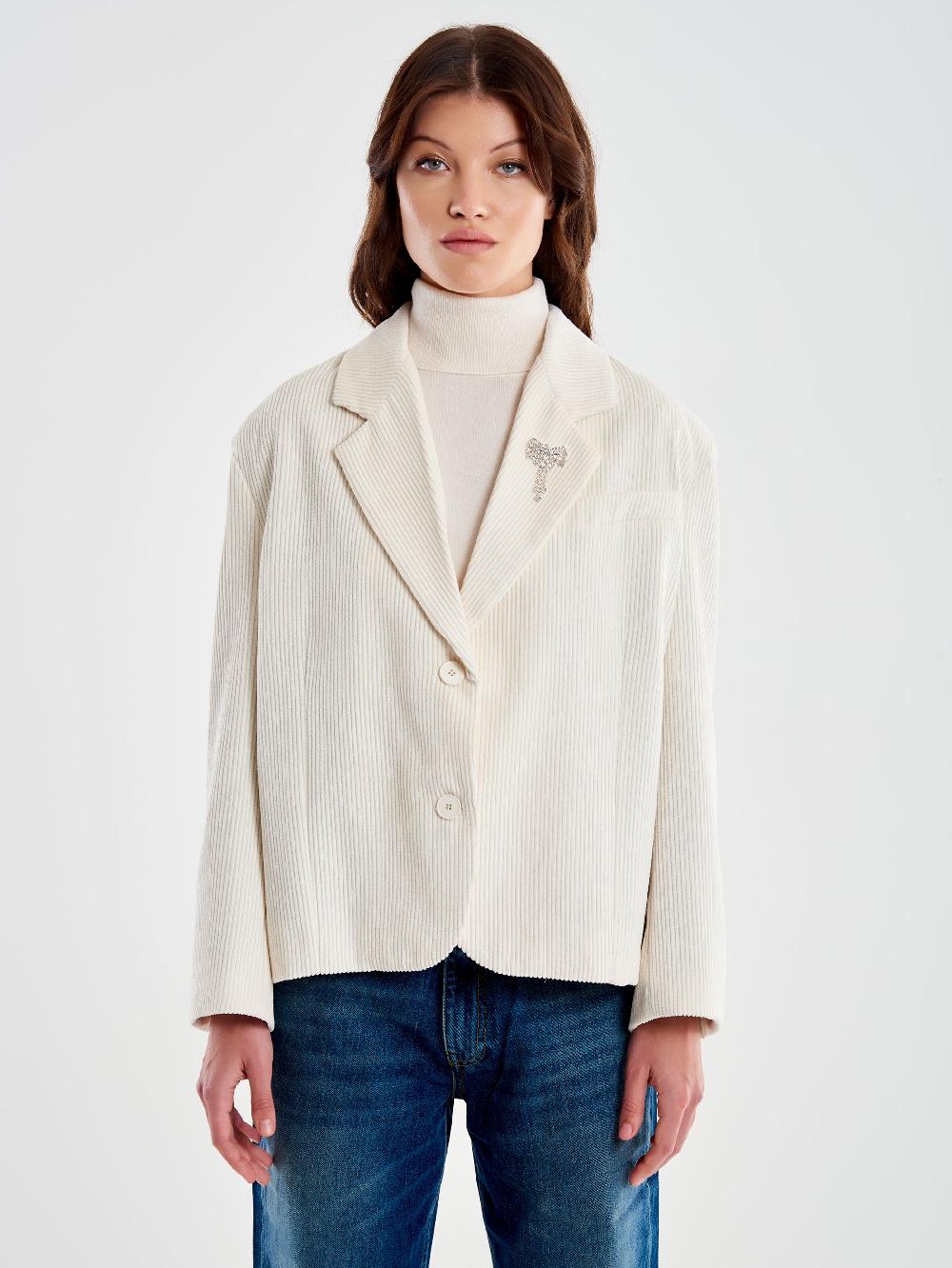Vicolo Giacca Oversized Cropped Velluto Bianco Grandi sconti