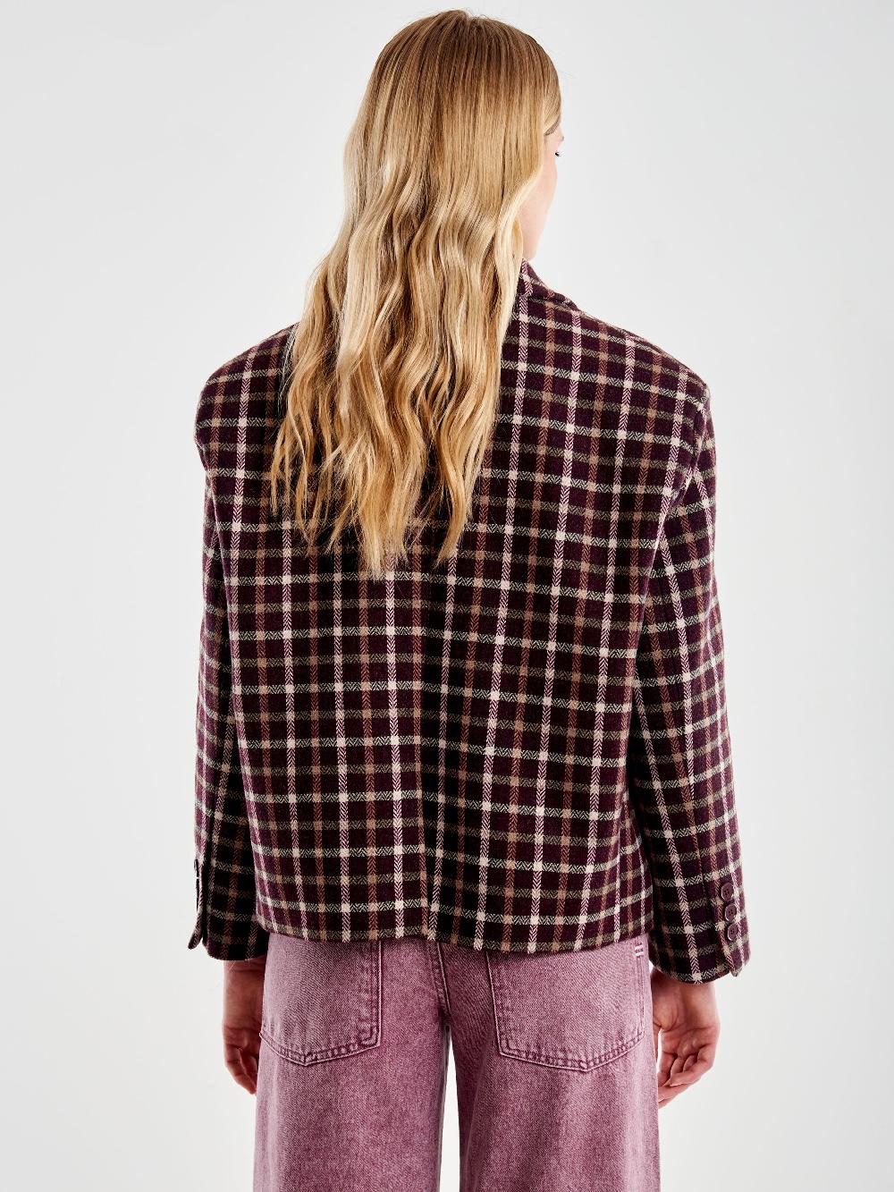 Vicolo Giacca Oversized Cropped a Quadri Bordeaux Offerte stagionali