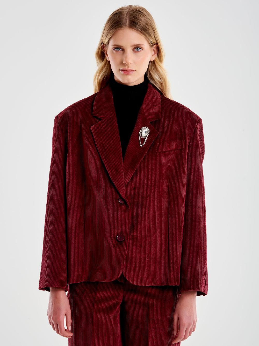 Vicolo Giacca Oversized Cropped in Velluto Bordeaux Comprane uno, ottenene uno gratis
