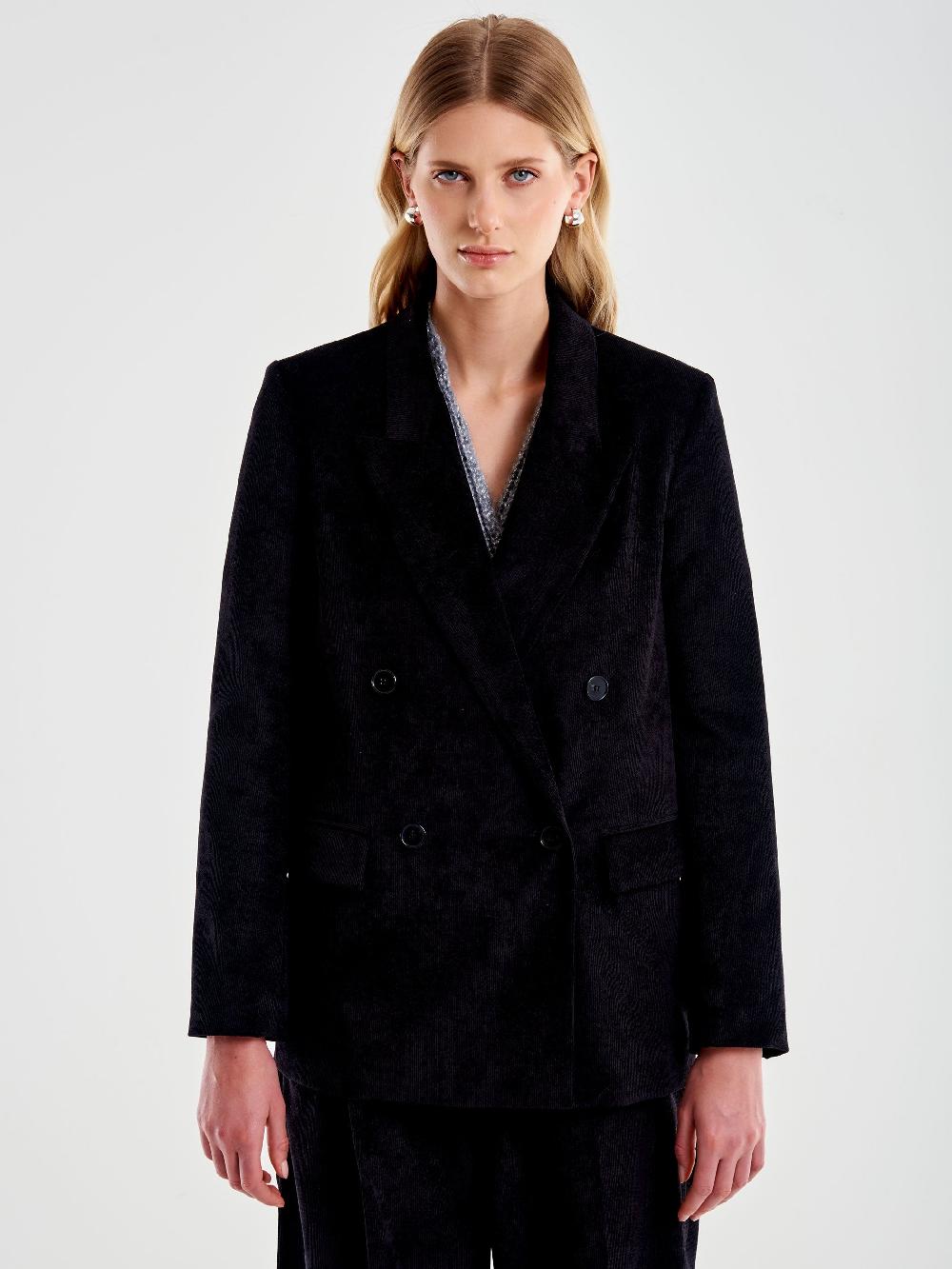 Vicolo Blazer in Velluto Doppiopetto Nero Offerte speciali