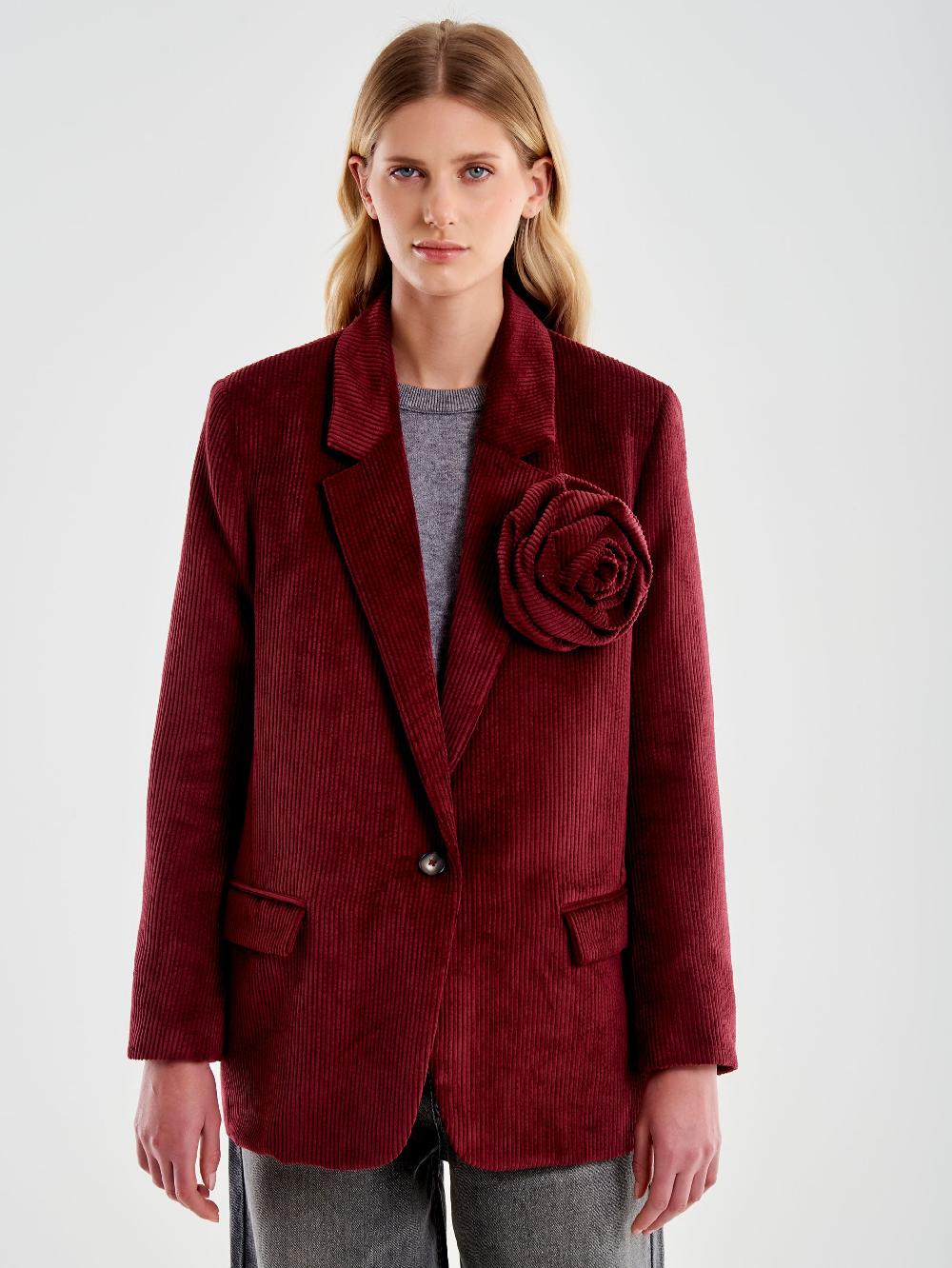 Vicolo Blazer con Rosa Oversized Velluto Bordeaux Sconti VIP