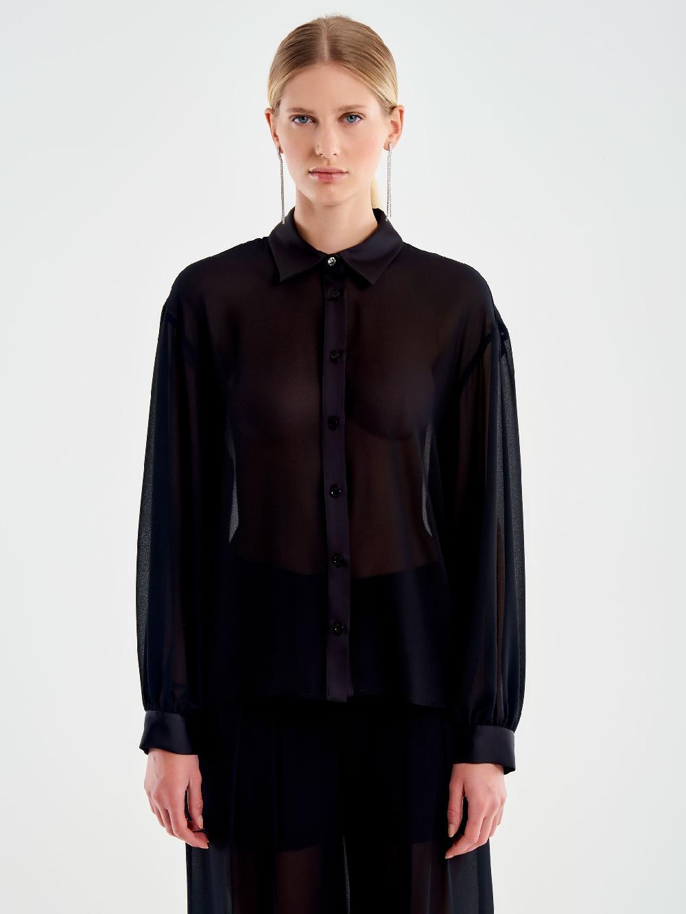 Vicolo Camicia in Georgette Nero Fino al 50% di sconto