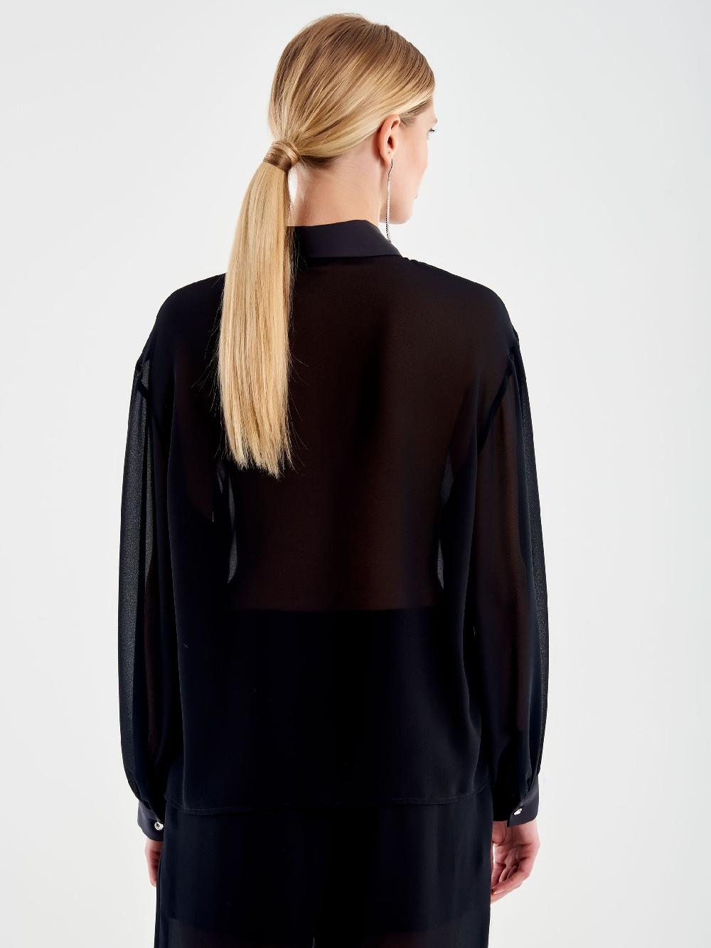 Vicolo Camicia in Georgette Nero Fino al 50% di sconto