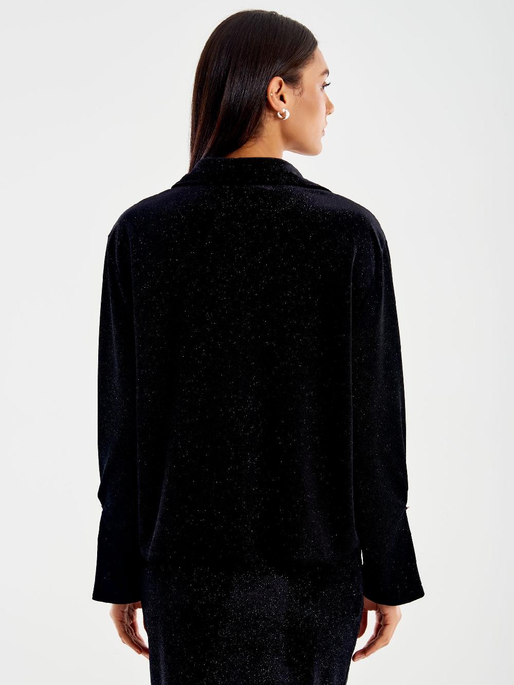 Vicolo Camicia in Ciniglia con Glitter Nero Fino al 60% di sconto