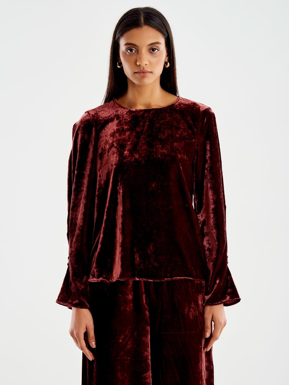 Vicolo Blusa Girocollo Velluto Bordeaux Fino al 65% di sconto