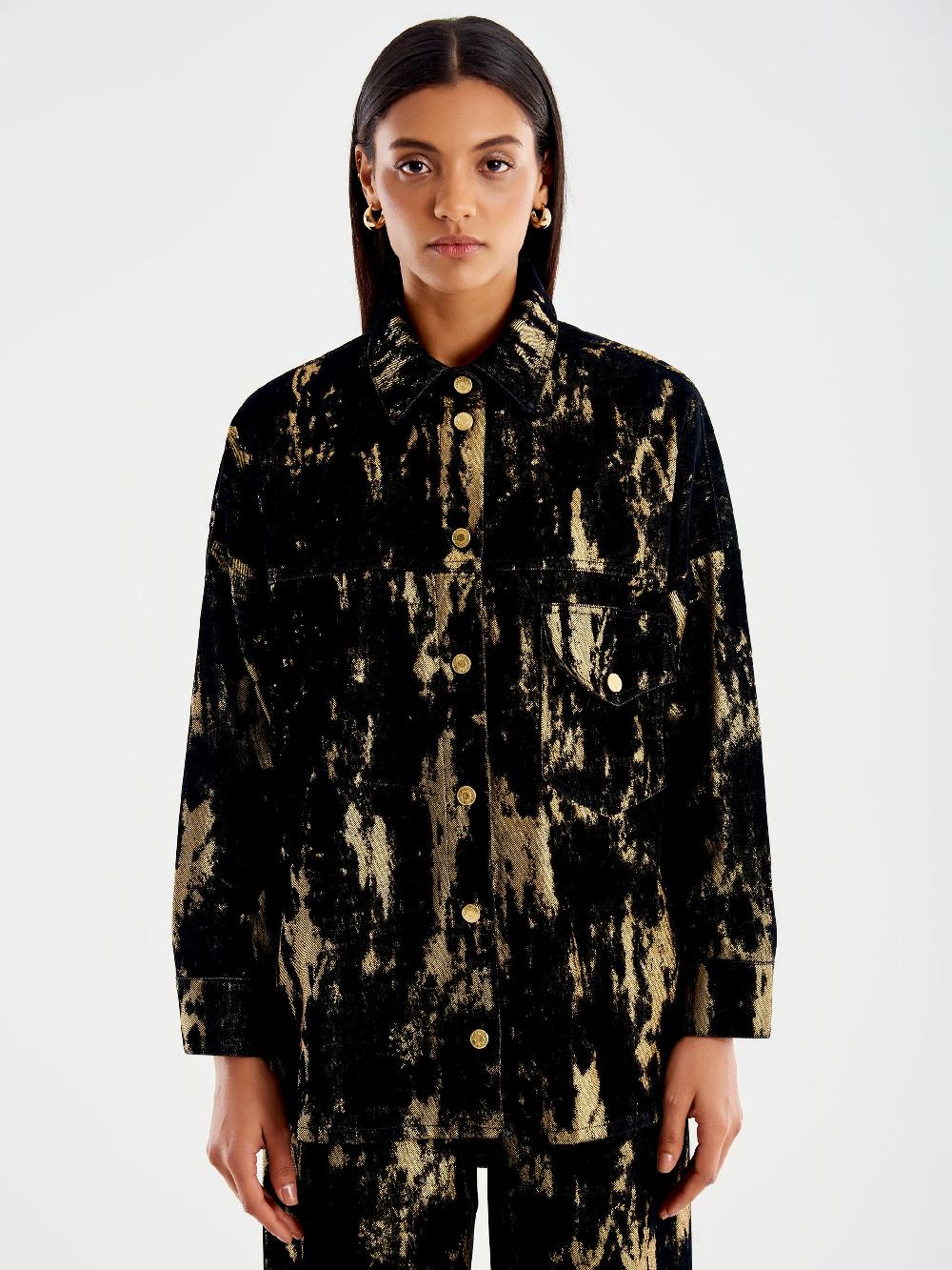 Vicolo Camicia Denim Laminata Nero Only for today