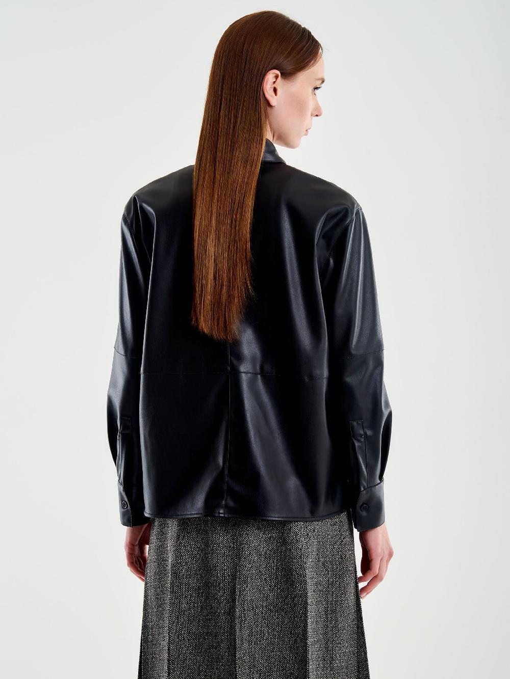 Vicolo Camicia Effetto Pelle Nero Offerta speciale della fabbrica