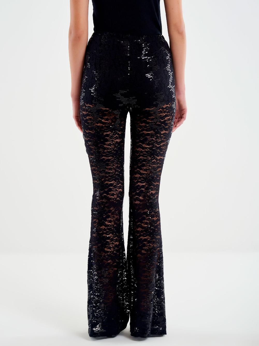 Vicolo Pantalone Ampio In Pizzo e Paillettes Nero In vendita