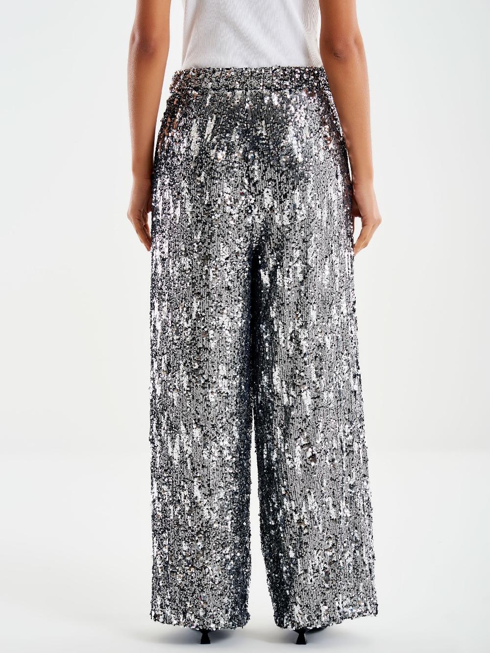 Vicolo Pantalone Ampio Paillettes Grigio 50% di sconto per tempo limitato