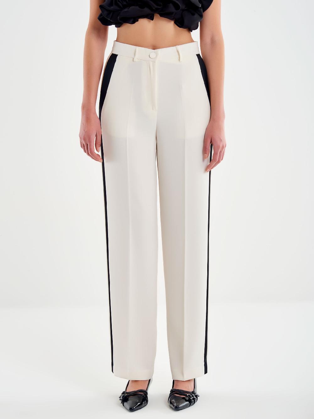 Vicolo Pantalone Banda Laterale Satin a Contrasto Bianco Italia