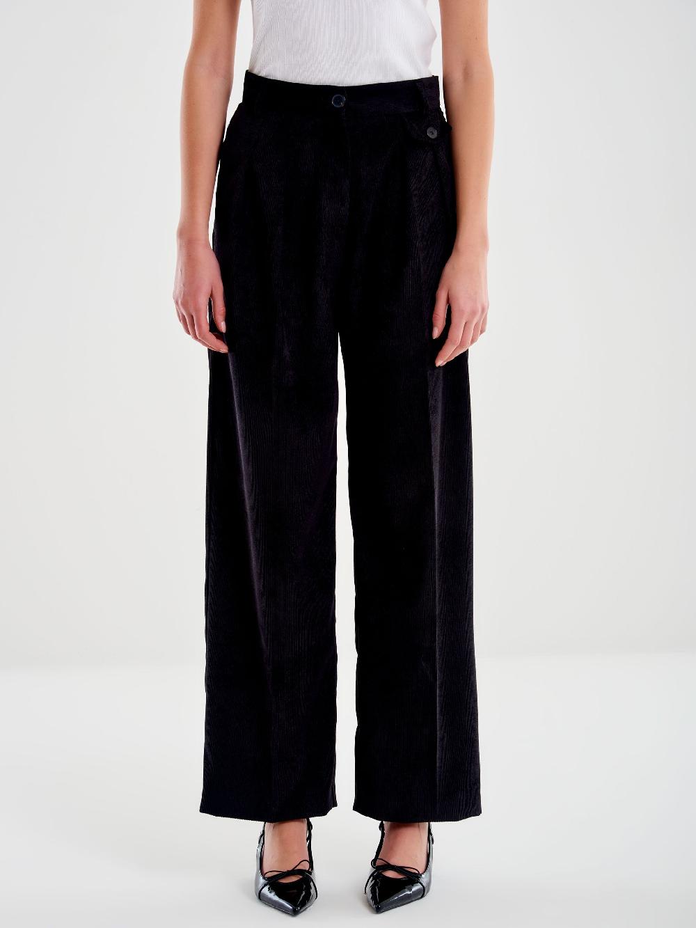 Vicolo Pantalone in Velluto a Coste Nero In Linea