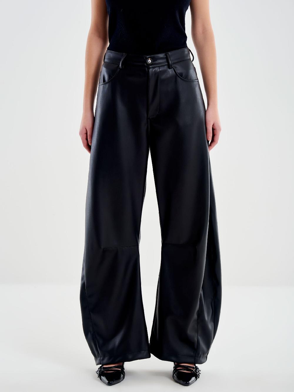 Vicolo Pantalone Ecopelle Loose Fit Nero Nuovo
