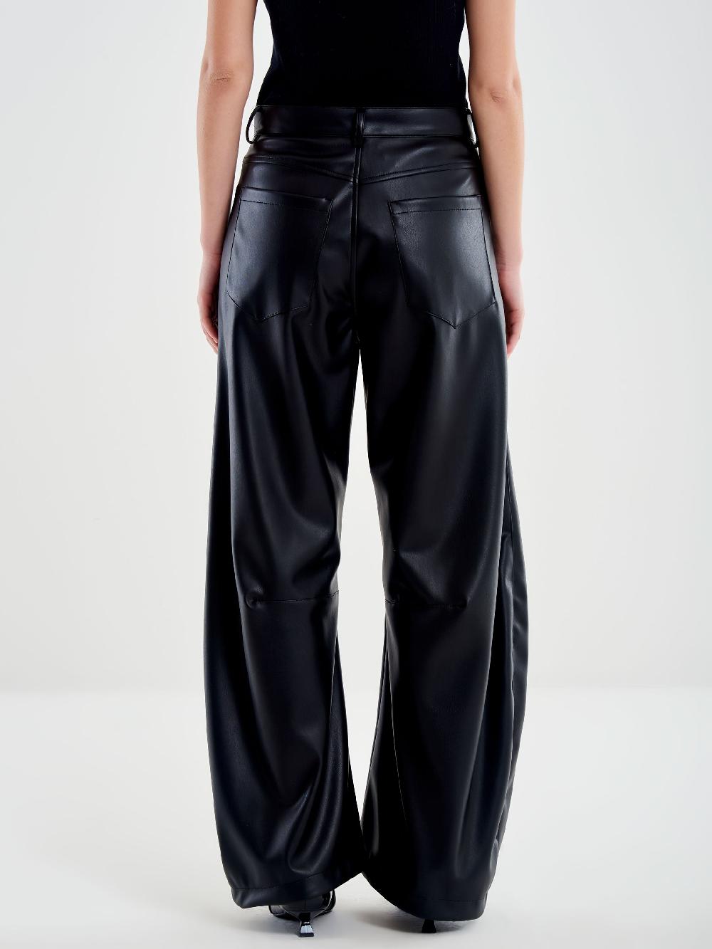 Vicolo Pantalone Ecopelle Loose Fit Nero Nuovo