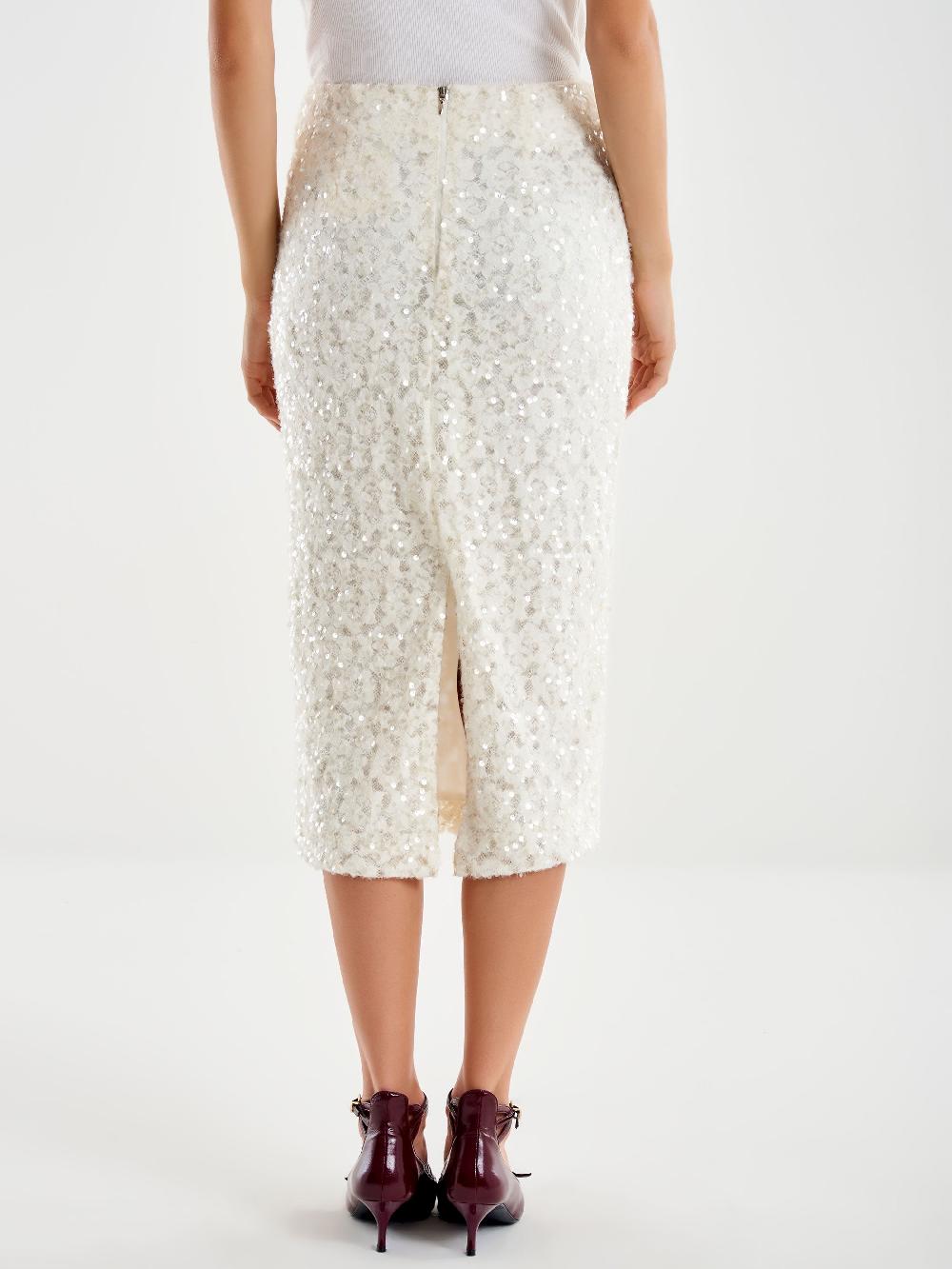 Vicolo Gonna Longuette in Pizzo e Paillettes Bianco Spedizione Gratuita