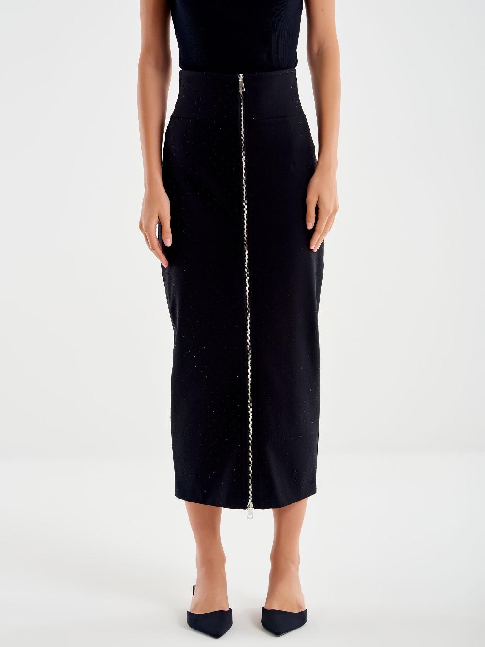 Vicolo Gonna Midi con Zip a Vista Nero Fino Al -60%
