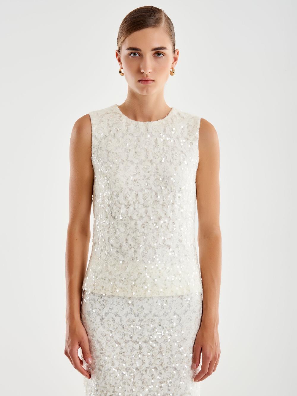 Vicolo Top in Pizzo e Paillettes Bianco Novità