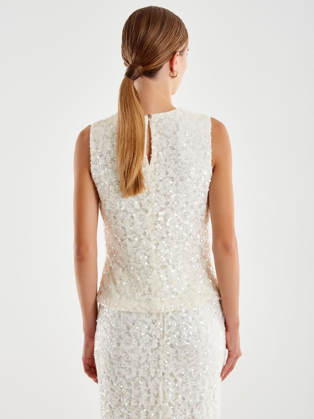 Vicolo Top in Pizzo e Paillettes Bianco Novità